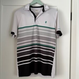 Izod Golf Men's White, Black, and Green Polo Shirt - Medium